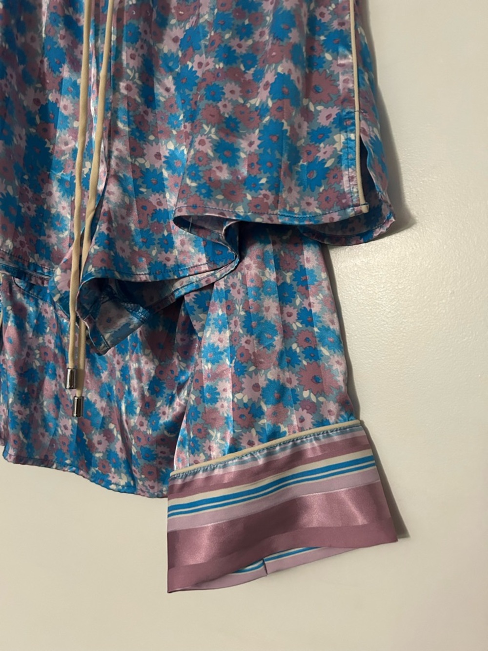 EUC Free people pillow talk Floral Blue & Pink Satin Sleep Shirt and Shorts Set - Picture 8 of 8